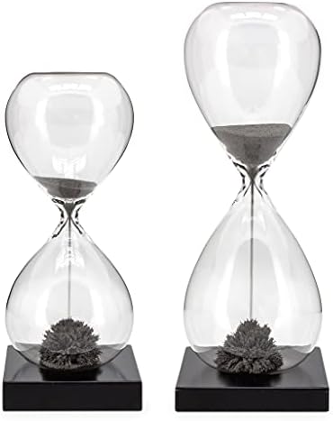 Torre & Tagus Magnetic Hourglass Sand Timer - 30 Second/Half Minute Magnetic Sand Clock with Gray Magnet Iron Powder and Black Base, Hand-Blown Hour Glass for Office Desk, Home Study, Games Room