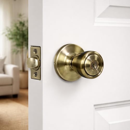 Design House Terrace Keyed Entry Door Knob, Antique Brass