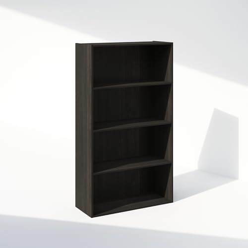Furinno Simple Book Shelf, 4-Tier Bookshelf, Bookcase with Open Shelf, 9.4 x 23.6 x 41.7, for Living Room, Bedroom, Home Office, Espresso