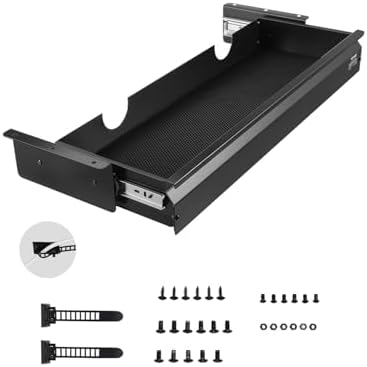 VEVOR Under Desk Drawer Slide Out, 26 inch Under Desk Mounted Pull-out Drawer Attachment, Hidden Under Counter Drawers for office Home Sit Stand Workstation, Black