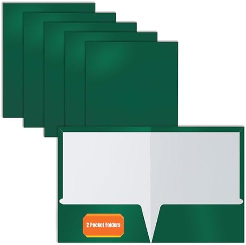 Better Office Products 2 Pocket Glossy Laminated Dark Green Paper Folders, Box of 25, Letter Size, Dark Green Paper Portfolios