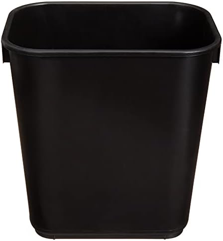Amazon Basics Small Rectangular Commercial Office Wastebasket, Easy to Clean,11.4"L x 8"W x 12"H , 3 Gallon, Black, 2-Pack