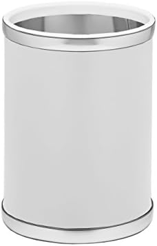 Kraftware Sophisticates Round Wastebasket, 11", White with Brushed Chrome Color