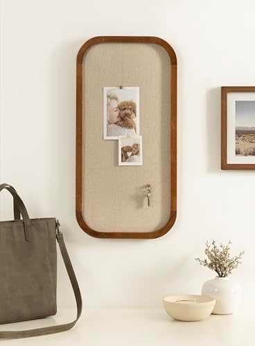 Kate and Laurel Hutton Transitional Wall Pinboard, 12 x 24, Natural Rustic, Modern Rounded Rectangle Wall Organizer for Use as Cork Board, Vision Board, or Bulletin Board