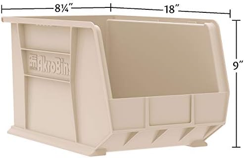 Akro-Mils 30265 AkroBins Plastic Storage Bins, 18"x8.25"x9", Stone, 6-Pack