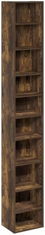 Furinno PASIR Book Shelf, 10-Tier Bookshelf, Bookcase with Open Shelf, 9.2 x 11.8 x 78.7, for Living Room, Bedroom, Home Office, Amber Pine