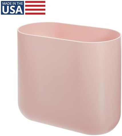 iDesign Small Slim Plastic Bathroom Trash Can, Pink