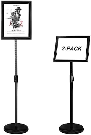 Adjustable Heavy Duty Poster Sign Holder Stand Floor Sign Stand Aluminum Snap Open Frame for 8.5 x 11 inches both Vertical and Horizontal view Displayed Used for Living and Business(Black-2pack)