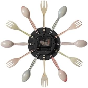 Clockswise Bulk Set of 10PC 14" Oversized Decorative 3D Cutlery Utensil Spoon and Fork Wall Clock, Multicolor Design for Vibrant Kitchen, Playroom, or Bedroom Decor, Battery-Operated Silent Sweep,