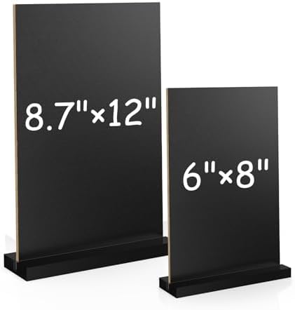 EHWINE Chalkboard Easel Sign Set, 4 Pack 8.7 x 12 Inch Double-Sided Wooden Boards with Acrylic Base, Chalk Markers Included, for Wedding, Restaurant, Tabletop Menu Display, Party and Event Decor