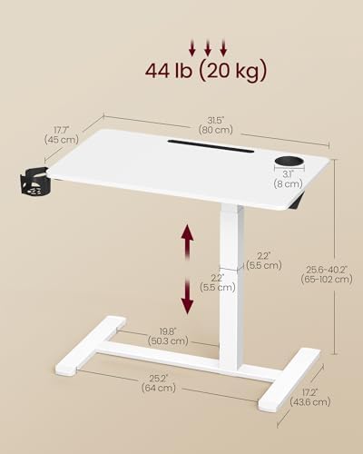 VASAGLE Overbed Table with Wheels, Mobile Laptop Standing Desk, 31.5 Inch
