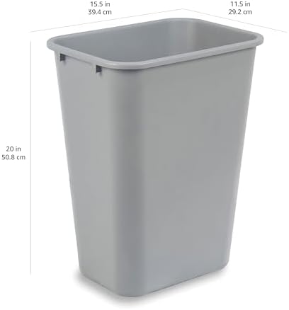 Amazon Basics Lightweight Rectangular Commercial Office Wastebasket, 10 Gallons, Grey