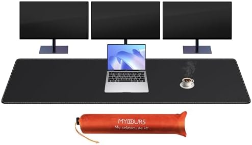 Mydours PU Leather Desk Mat 74.8"x15.7", XXL Large Gaming Mouse Mat, Black