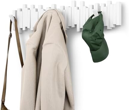 Umbra Sticks Wall Coat Rack, Wall Mount 8 Retractable Hooks, White