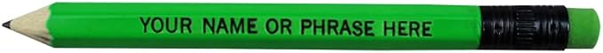 EZPENCILS & GIFTS - Golf Pencils Tipped with Eraser (1/2 a Pencil - Pew Pencils) - Neon Assorted Colored Barrel - FREE-PERSONALIZATION - 2HB Black Lead - Custom Text - Non-Smear Eraser – Package of 60
