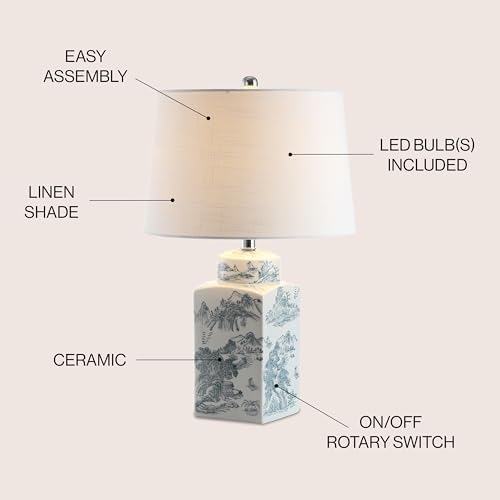 JONATHAN Y Audrey 24.5" Chinoiserie Square Ceramic Table Lamp, Blue/White