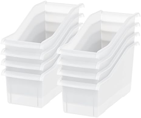 IRIS USA 8-Pack, Connecting Book Bin Organizer Magazine Holder, Clear | Organize books, folders, school supplies and classroom materials with connecting storage for teachers and students