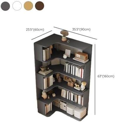 Vertical L-Shape Storage with Open Back 5 Shelves Corner Bookshelf Wood Floor Rack Student Integrated Wall Bookcase Corner Cabinet Multi-Layer Storage Cabinet White 24" L x 35" W x 63" H