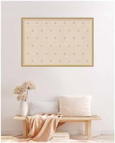 Kate and Laurel Framed Fabric Pinboard 38 x 26, Beige Botanical Block Print Printed Linen Classic Bulletin Board for Use as a Vision Board or Wall Organization, Florence Gold Frame