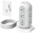 TESSAN Tower Power Strip Flat Plug with 1050J Surge Protection, 10 Ft, Grey