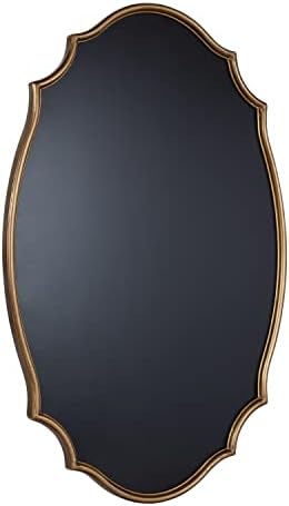 Kate and Laurel Leanna Decorative Scalloped Metal Chalkboard; 24 x 36; Gold; Framed Rounded Oval Vintage Chalkboard for Unique Display; Organization; and Decor