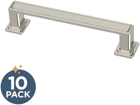 Franklin Brass 10 Pack Polished Nickel Cabinet Handles 3-3/4 inch (96mm) Kitchen Cabinet Handles and Drawer Pulls for Cupboards and Dressers | Recessed Square