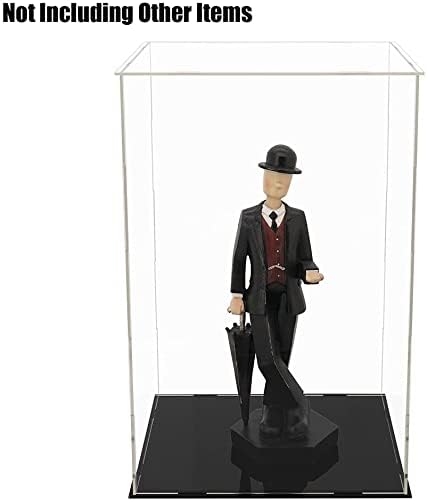 Clear Acrylic Display Case,Self-Assembly Display Box with Black Acrylic Base,Countertop Box Cube Organizer Stand Riser Dustproof Protection Showcase for Figures Toys Collectibles(9.8x9.8x15.7 inch)
