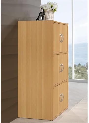 Pemberly Row 3 Shelf Bookcase, 41 in H x 23.4 in W x 15.5 in D, Beech Finish, 6 Door Storage, Slim Multi-Purpose Design, Versatile Home or Office Organizer for Bedroom, Kitchen, or Laundry Room
