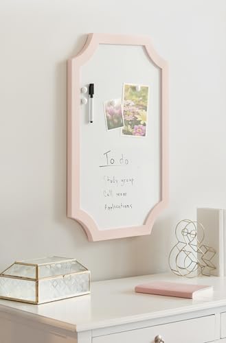 Kate and Laurel Holbrook Scalloped Magnetic Dry Erase Board with Marker and Four Magnets; 15 x 24; Pink; Decorative Wall Organization White Board for Use as Bedroom or Dorm Room Decor