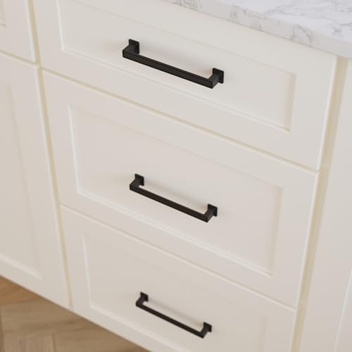 Franklin Brass 10 Pack Matte Black Cabinet Handles 3-3/4 inch (96mm) Kitchen Cabinet Handles and Drawer Pulls for Cupboards and Dressers | Recessed Square
