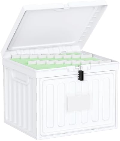Oterri Lockable Plastic File Box with Lid for Letter-Size | Hanging File Folders Not Included. White, Large 1-Pack. Home, Office, Classroom, Dorm, Tax, Under Bed, Filing Cabinet.