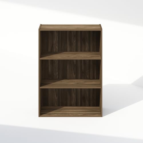 Furinno Simple Book Shelf, 3-Tier Bookshelf, Storage Shelves Bookcase, 9.7 x 23.7 x 31.5, for Living Room, Bedroom, Home Office, Columbia Walnut
