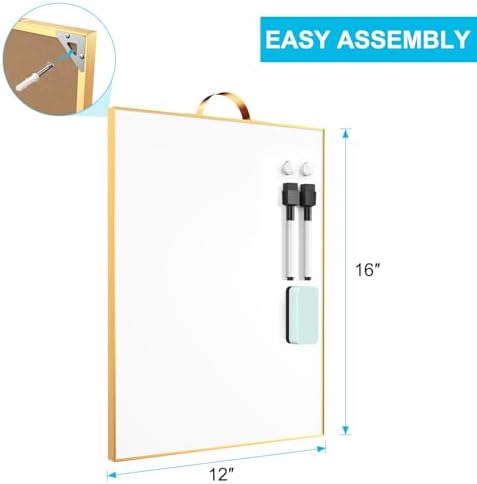TSJ OFFICE Small White Board - 16" X 12" Portable Gold Aluminum Framed Whiteboard, Magnetic Dry Erase Board with a Handle, to Do List Notepad for Office, Home, School