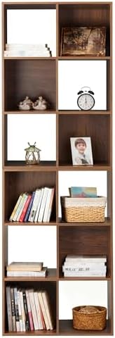 Whitmor 6 Cube Bookcase Storage Organizer, 3 Tier Stackable MDF Bookshelf, Open Storage Display Shelf, Storage Cabinet for Living Room, Bedroom, Home, Office, 23.9" L x 11.7" W x 35.5" H, Walnut
