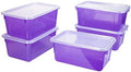 Storex Small Cubby Bins – Plastic Storage Containers for Classroom with Non-Snap Lid, 12.2 x 7.8 x 5.1 inches, Tint Violet, 5-Pack (62484A05C)