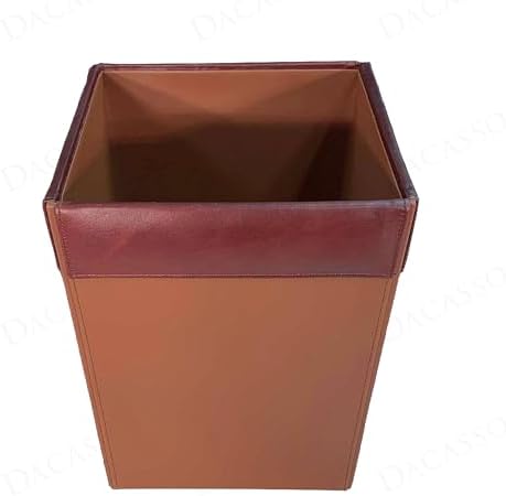Dacasso 14 Quart Mocha Leather Square Waste Basket/Trash Can - Luxury Executive Decor and Sophisticated Office Essential
