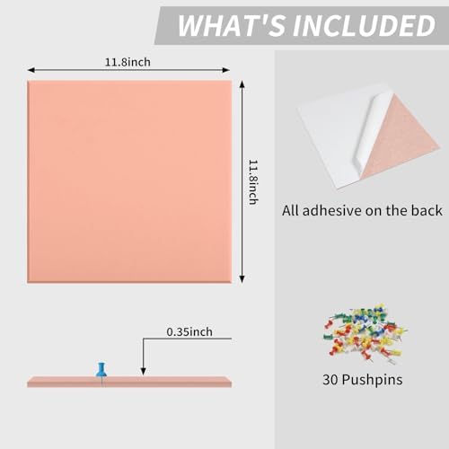 48" x 36" Cork Board Alternative, 12 Pack Felt Bulletin Board Tiles with 30 Adhesive Tabs Wall Push Pin Board for Office Classroom Bedroom Decor