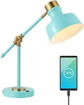 JONATHAN Y Allegra Metal Task Desk Lamp USB Port 18.5", Cyan/Brass Gold