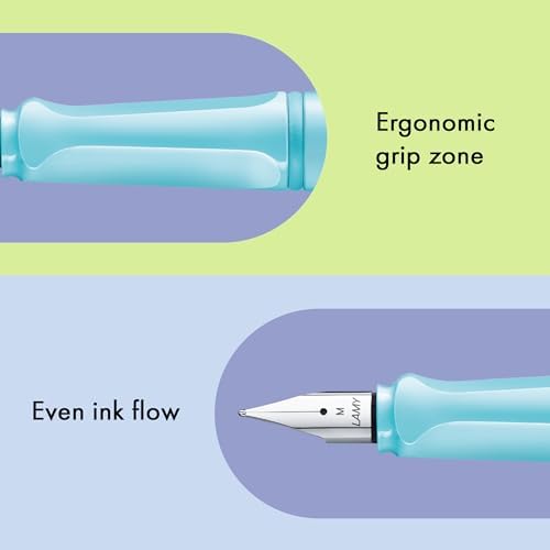 LAMY safari aquasky - Fountain Pen with ergonomic grip & polished steel nib in size F - ideal for any Writing & Calligraphy - including LAMY T 10 blue cartridge - Right-Handed