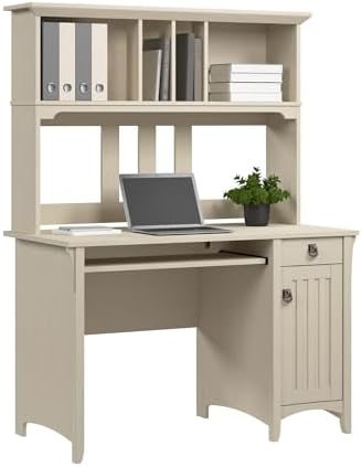 Bush Home Salinas Small Computer Desk with Hutch in Antique White