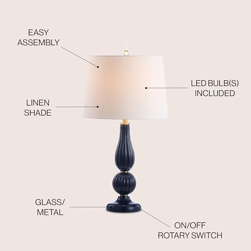 JONATHAN Y Maddie Modern Glass Table Lamp 28" Fluted Gourd, Navy