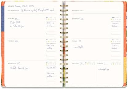 Orange Circle Studio Undated Tri-Tab Planner, Bold Blooms Weekly & Monthly Planner Journal, 7 x 9.6 Spiral Notebook with Stickers, Pockets, Elastic Closure and Lined Notes for Everyday Use