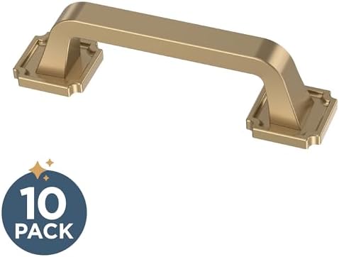 Franklin Brass 10 Pack Champagne Bronze Gold Cabinet Handles 3 inch (76mm) Kitchen Cabinet Handles and Drawer Pulls for Cupboards and Dressers |Notched Backplate