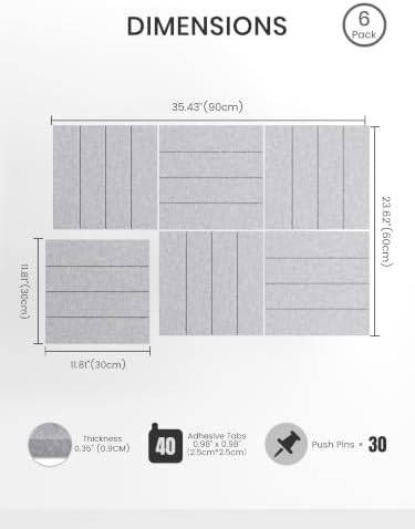 Bumusty 36" x 24" Large Cork Board Alternative, Soft Gray