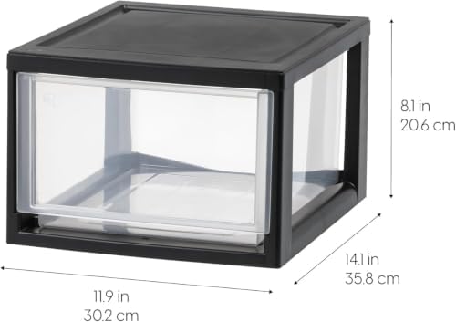 IRIS USA Plastic Storage Drawer Organizer, 14.5 Qt Stackable, 3 Pack, Black