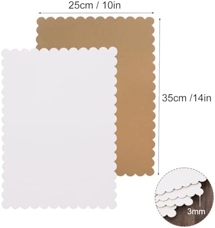 50 Pcs White Cake Boards, 14 x 10 Inch Rectangular Cardboard Cake Base, Scalloped Edges, Disposable Paper Cake Board for Elegant Dessert Presentation & Versatile Use