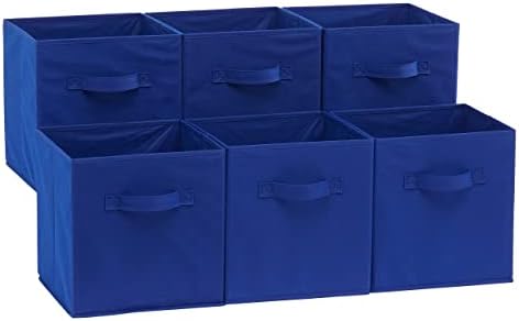 Amazon Basics Collapsible Fabric Storage Bins with Handles, Cube Organizer for Home Organization, 10.5"x10.5"x11", Navy, 6-Pack