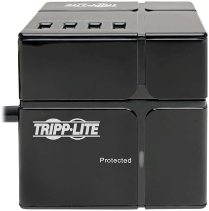 Tripp Lite 3 Outlet Surge Protector with USB, Detachable Wall Outlet Surge Protector, 6 USB Ports, 6 ft. Cord, 540 Joules, Black, TLP366CUBEUSBB