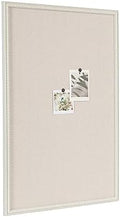 Kate and Laurel Makenna Rectangle Framed Linen Fabric Pinboard; 24 x 36; Soft White; Traditional Beaded Bulletin Board for Vintage Home Wall Organization or Aspirational Vision Board
