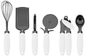 Country Kitchen 6 Pc Essentials Kitchen Stainless Steel Gadget Set Black Gun Metal with Soft Touch White Handles for Cooking